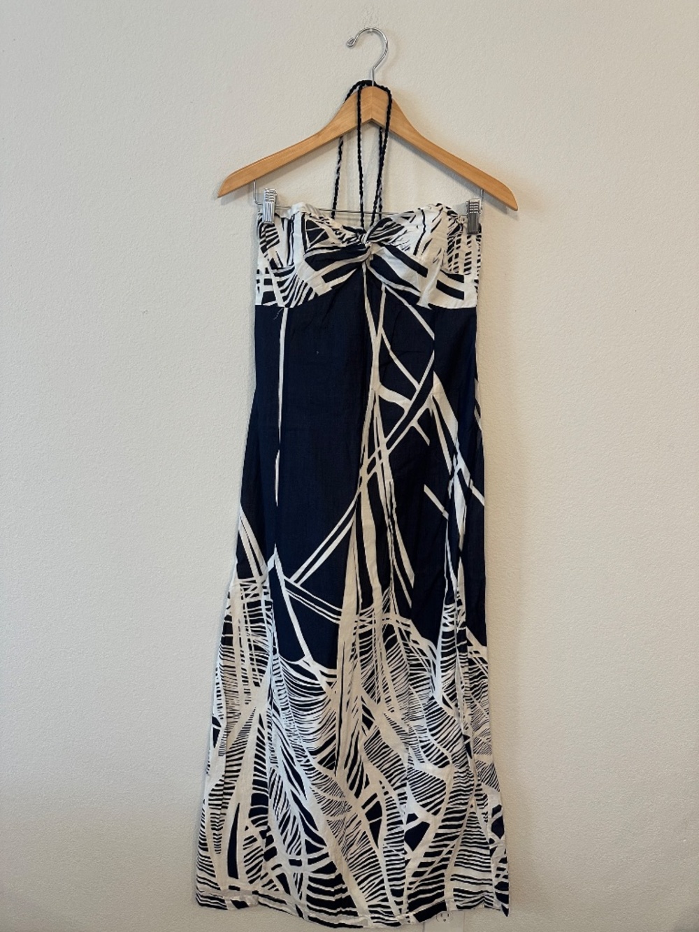 LOFT Navy White Tropical Print Cotton Halter Maxi Dress Women's 2